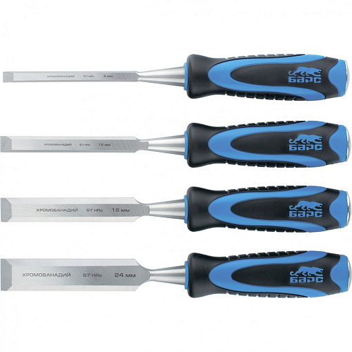 Фото 0 товара Набор долот-стамесок плоских, 4 шт, 8-12-18-24 мм, , мет. затыльник Барс