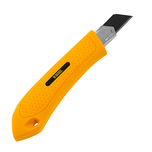 Фото 1 товара Нож, 18 мм, сменное лезвие, SK4, метал. направляющая, винтовой фиксатор Denzel