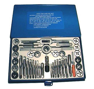 Набор метчиков и плашек М3-М12 (40 шт) в металлической коробке, воротки в комплекте - фото 1