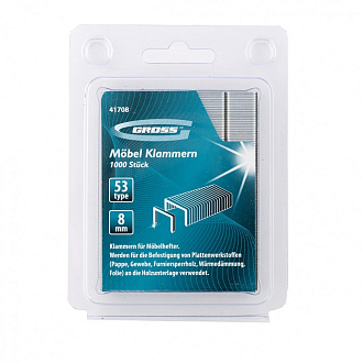 Скобы, 8 мм, для мебельного степлера, усиленные, тип 53, 1000 шт Gross - фото 2
