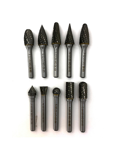 Фото 2 товара Набор борфрез тв. сплав. из 10шт. (A10,C10,D10,E12,F12,G12,J10,L12,M12,N10)х6мм Х-обр. насечка Sekira