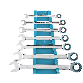 Набор ключей комбинированных с трещоткой, 8-19 мм, 7 шт, CrV Gross - фото 1