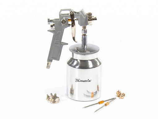 Фото 0 товара Краскораспылитель пневм. с нижним бачком V 1, 0 л, сопло D 1.2, 1.5 и 1.8 мм Matrix