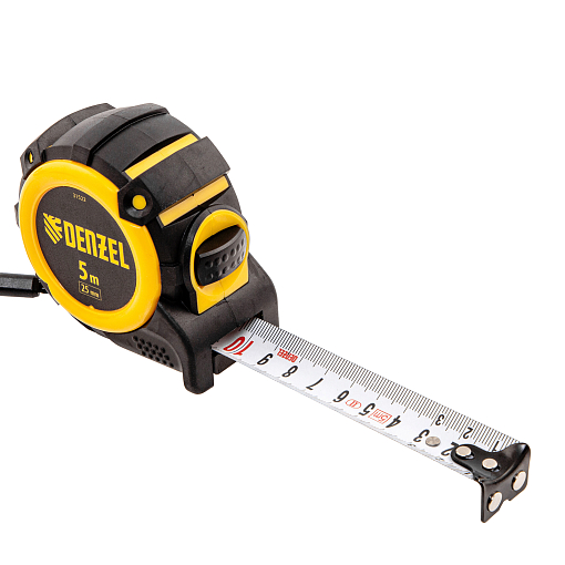 Фото 4 товара Рулетка 5м х 25мм, автоматич. фиксац., нейлон. покрытие, магнит. зацеп, двухстор. разметка Denzel
