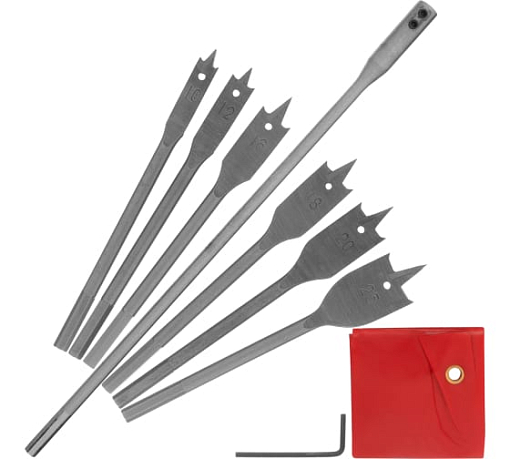 Фото 1 товара Набор сверл перовых по дереву, 10-12-16-18-20-25 мм, 6 шт, удлинитель 300 мм Matrix